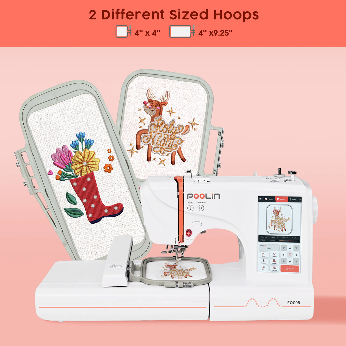 Machine à broder Poolin EOC05, zone de broderie 4 x 9,25 po, écran tactile 7 po, avec kit