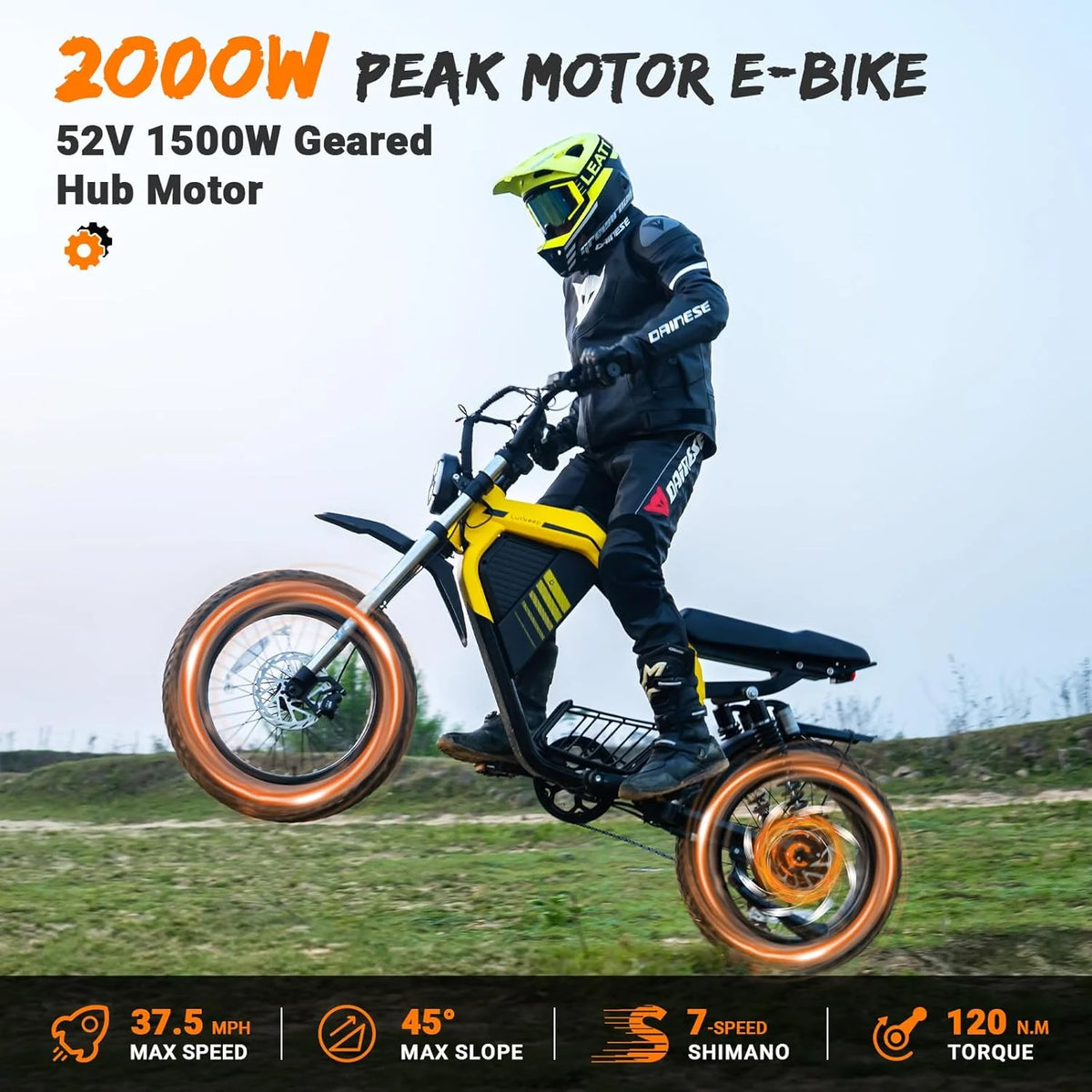 Luckeep M5 Electric Bike for Adults/Teen, 1500W Peak Motor, Max 32MPH,48V 15AH Battery, Max 60 Miles Electric Motorcycle for Mountains,20 Fat Tire Electric Dirt Bike,Sand,Road,Full Suspension