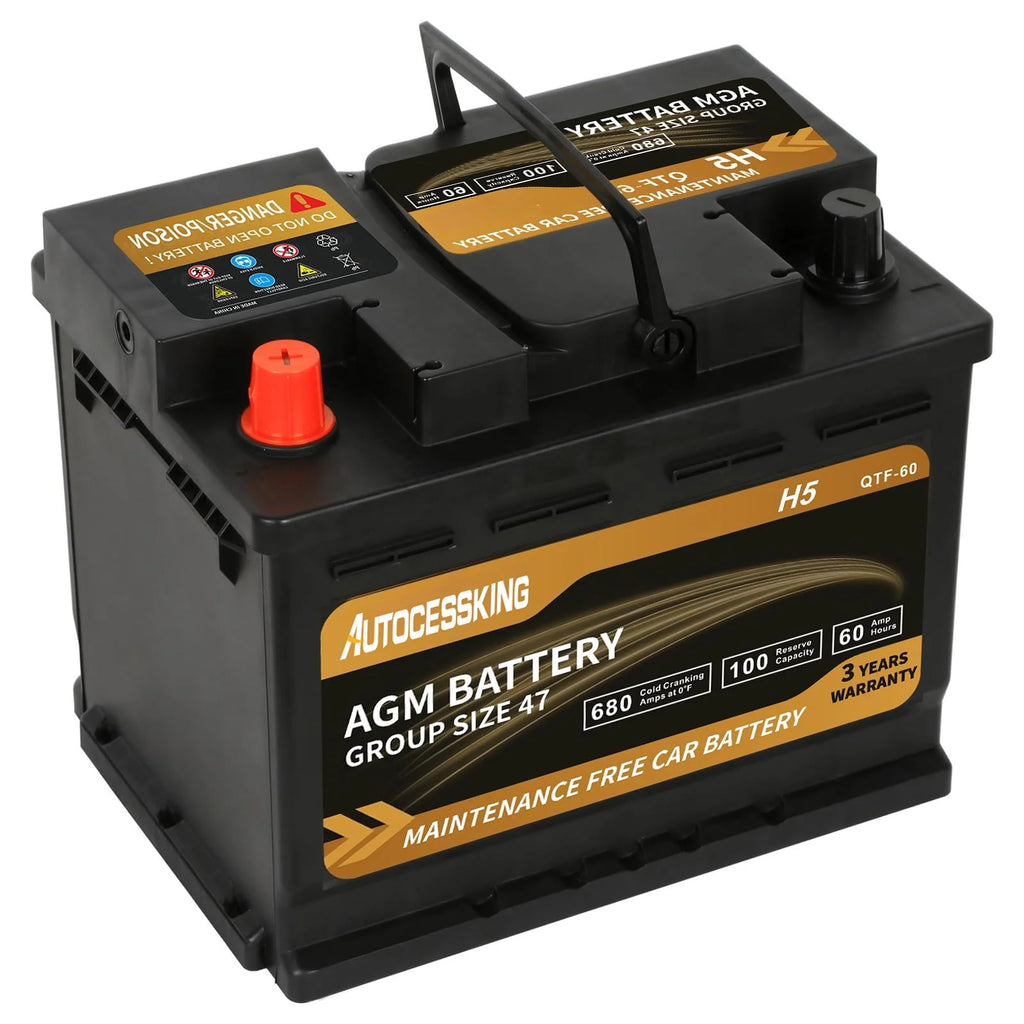 Batterie AGM Autocessking Platinum, batteries rechargeables automobiles groupe 47 pour voiture, 12V H5 680CCA 60Ah 100RC