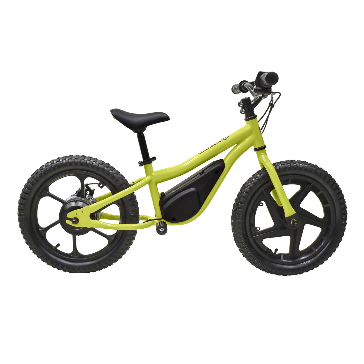 Vélo d’équilibre électrique Massimo E13 24 V | Hauteur de selle : 18 à 22 po, à batterie, pour les enfants de 5 ans et plus (jaune)