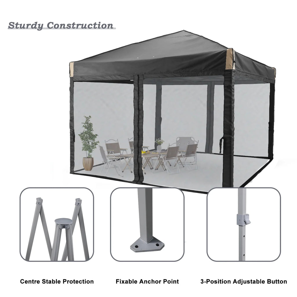 Aoodor Chapiteau Pop-Up 12'x12' avec Murs Latéraux Amovibles en Maille, Tente Abri Instantanée Portable d'Extérieur-Noir