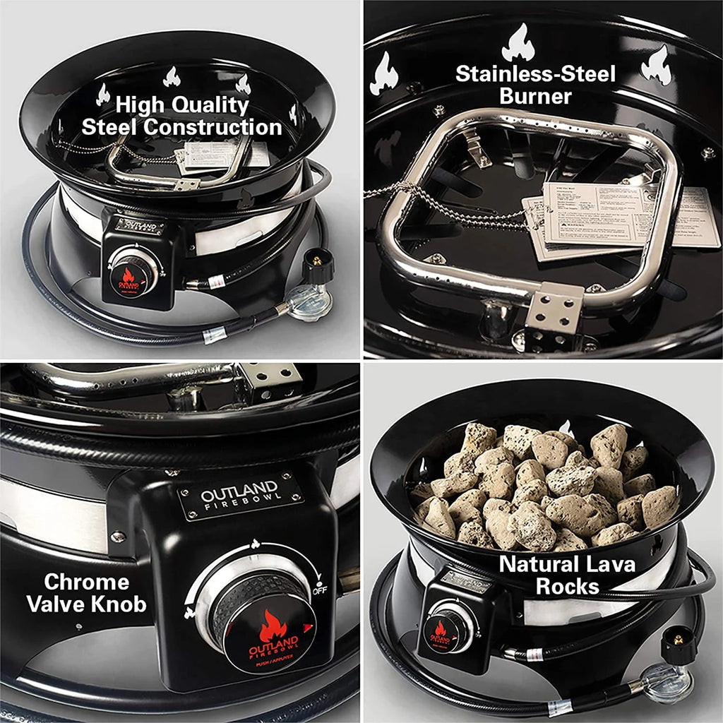 Outland Living Firebowl 870, brasero d’extérieur haut de gamme au propane avec auto-allumage, housse résistante aux UV et aux intempéries et kit de transport, diamètre de 19 pouces, 58 000 BTU