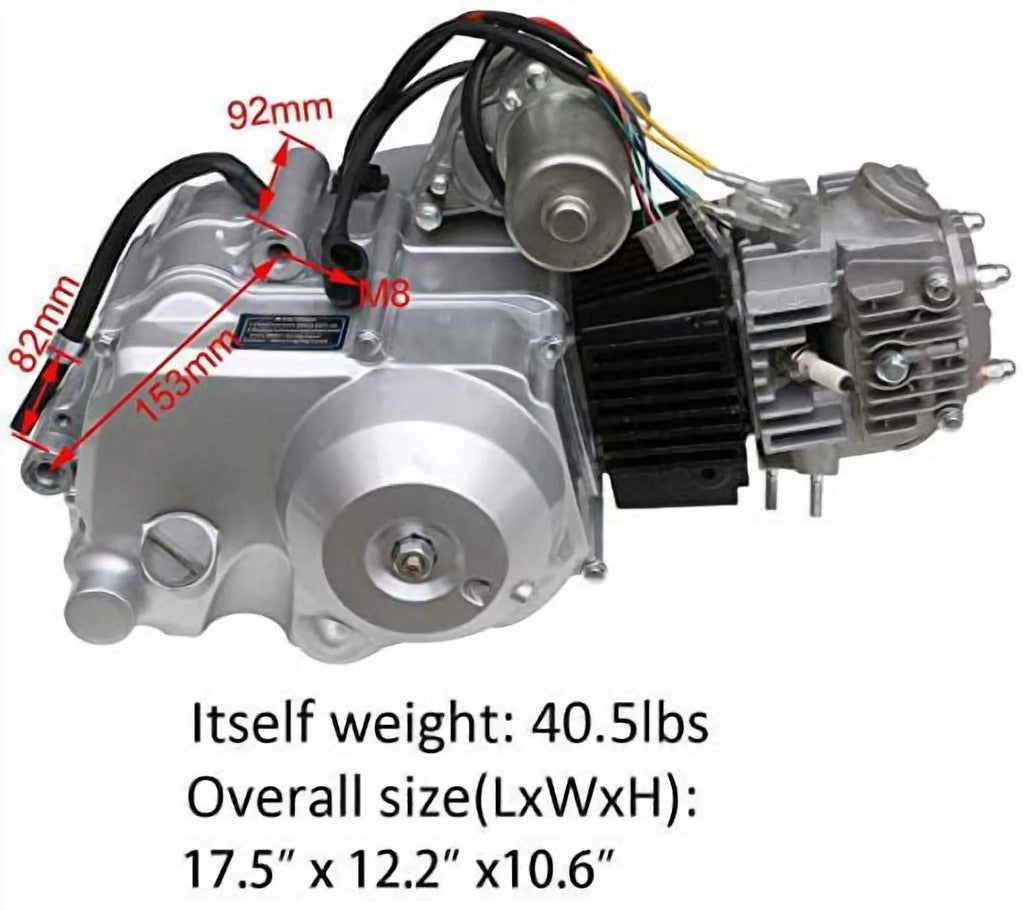 Moteur semi-automatique 125cc 3 vitesses + marche arrière, démarrage électrique avec faisceau de câbles + batterie + échappement + kit complet pour ATV, quad, buggy, kart et véhicule à quatre roues Taotao Coolster 50cc, 70cc, 90cc, 110cc