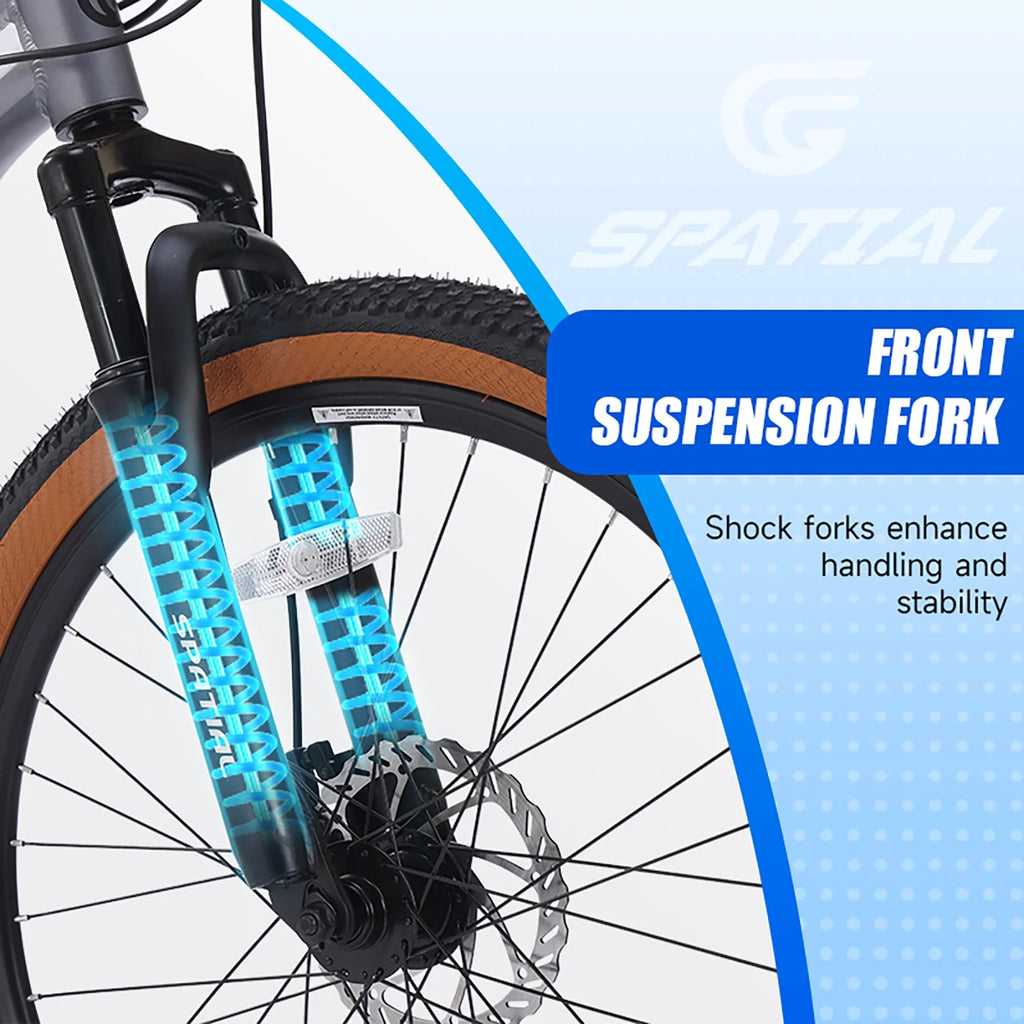 Vélo tout-terrain SPATIAL 24 pouces pour adolescents, VTT 21 vitesses, cadre en aluminium et doubles freins à disque