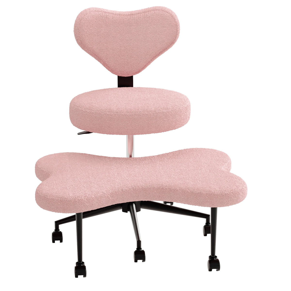 Chaise ergonomique pivotante pour position en tailleur Pinmoco, hauteur réglable et tissu bouclette, chaise de méditation et pour TDAH avec soutien dorsal, pour la maison et le bureau, blanc cassé
