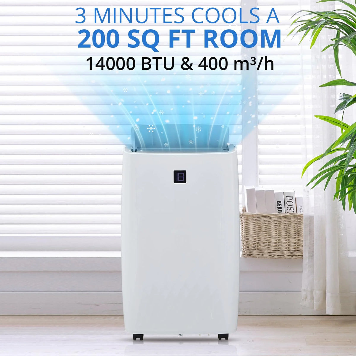 Climatiseurs portables TROPOW 14 000 BTU rafraîchissant jusqu’à 69 m², appareil de climatisation portable 4-en-1 avec télécommande/déshumidificateur/ventilateur à 3 vitesses/mode nuit pour salon, chambre, bureau