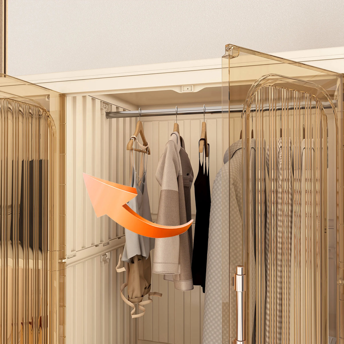 Penderie portable pour enfants Montary avec portes magnétiques et tringle – Meuble de rangement en plastique à 4 casiers pour chambre d'enfant