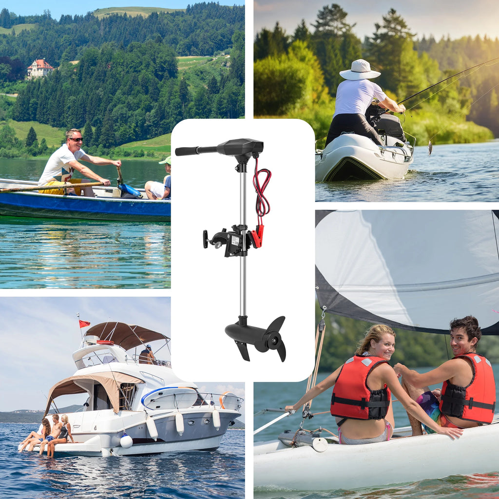 Moteur électrique de pêche à la traîne avec 55 Lbs de poussée 8 vitesses, Moteur de pêche pour bateau avec manche télescopique, Indicateur de batterie LED pour Kayak Pêche Bateau Utilisation en eau douce