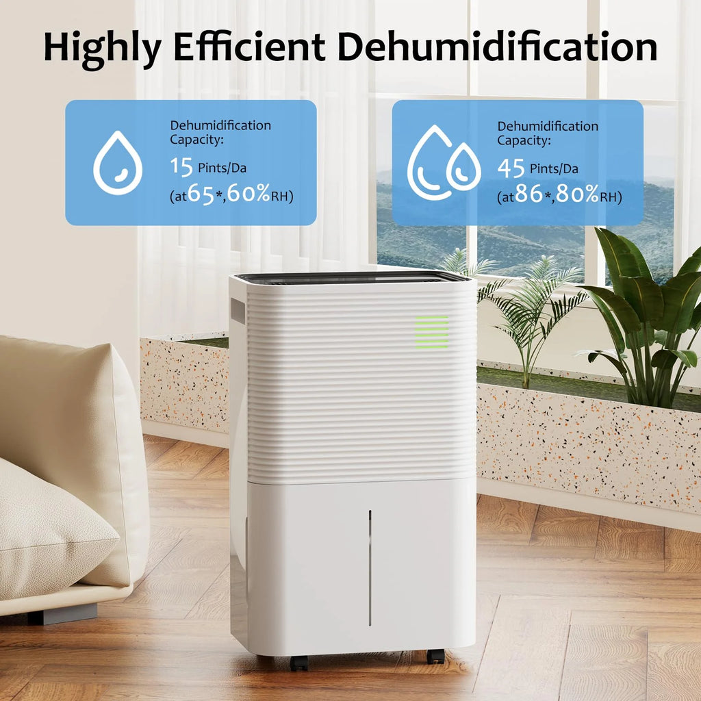 Déshumidificateur KISSAIR de 15 pintes, couverture maximale de 3 000 pi², 3 modes de fonctionnement, minuterie de 24 h, sous-sol/salle de bain/lancerie
