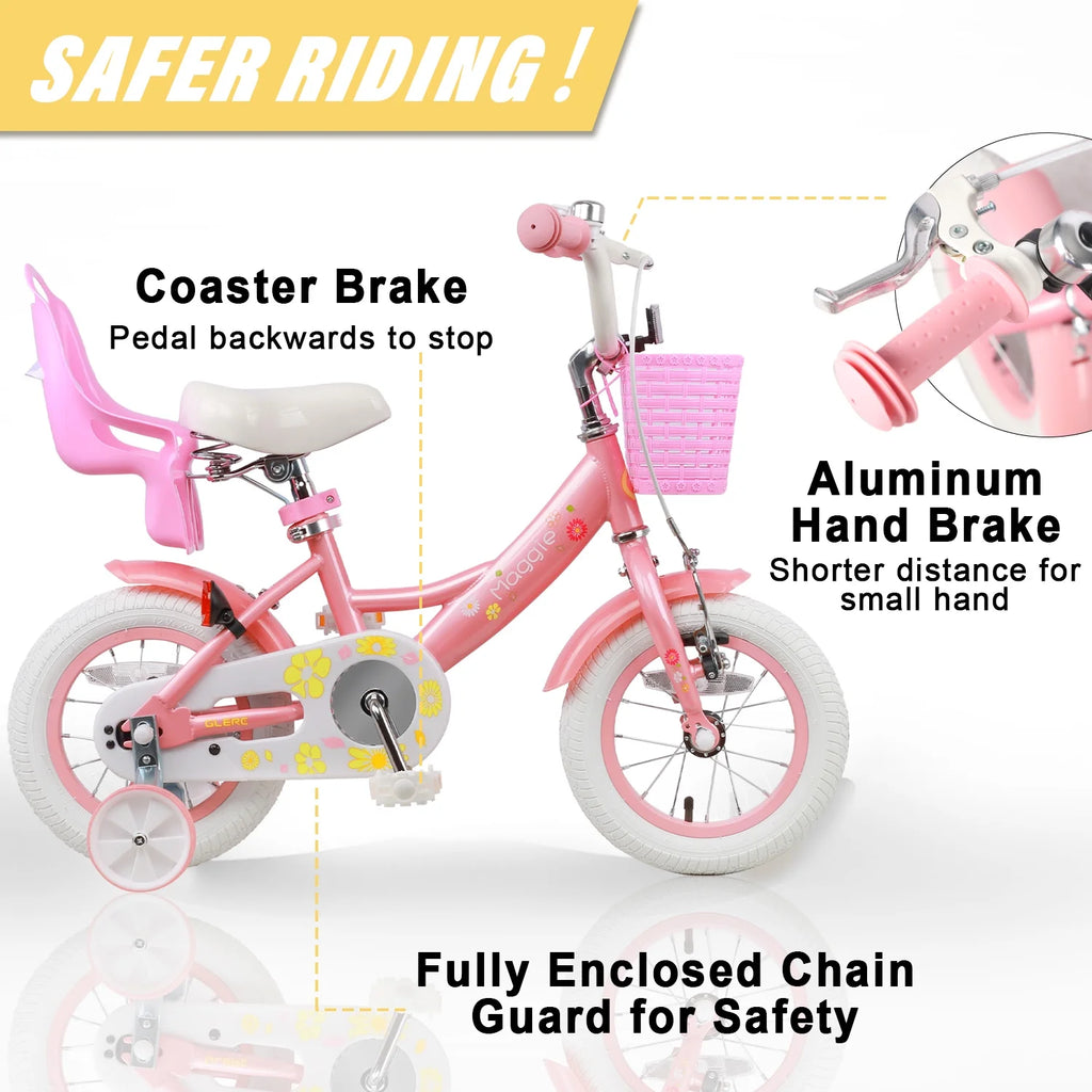Vélo pour filles Glerc Maggie de 12 pouces pour enfants de 2 à 4 ans, Pêche
