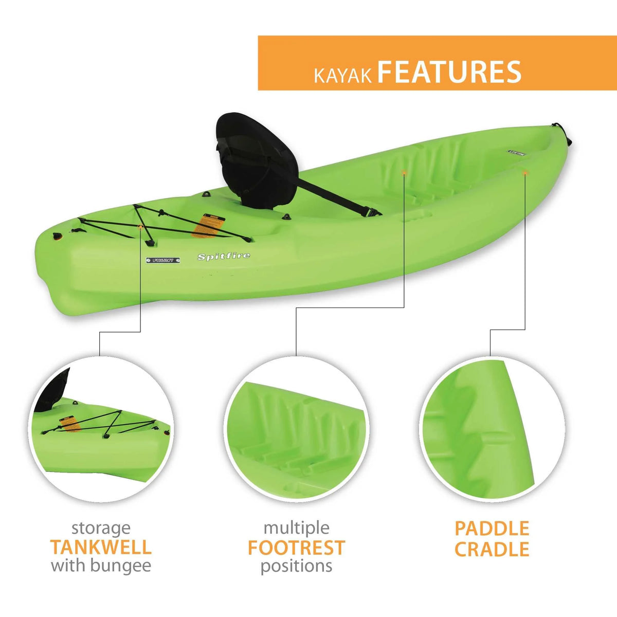 Kayak Sit-On-Top Spitfire 8 pi Lifetime, vert citron (90245)