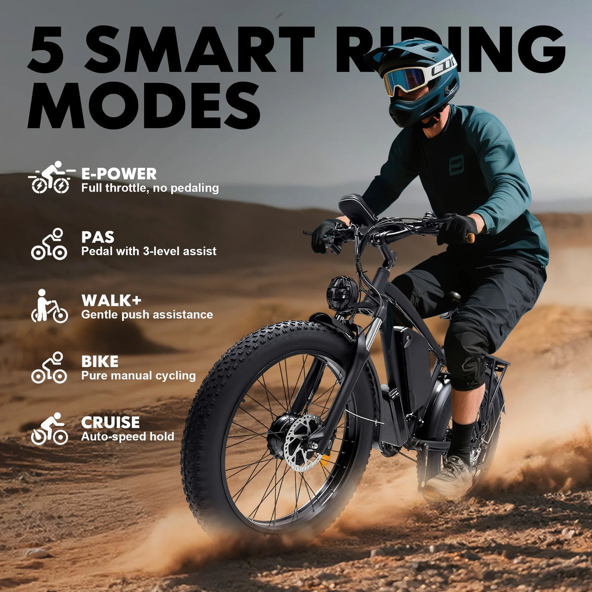 Vélo électrique à pneus larges pour adultes, vélo électrique à double moteur de 6 000 W, vitesse max. de 50 mi/h, vélo électrique tout-terrain de type VTT, 26 x 4,0, 60 V, 25 Ah, UL2849