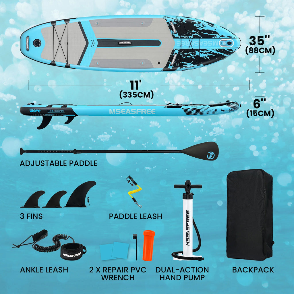 MSEASFREE Planche de Stand Up Paddle gonflable 11,5 ft Polyvalente Planche de pêche Stand up Paddle avec accessoires SUP complets