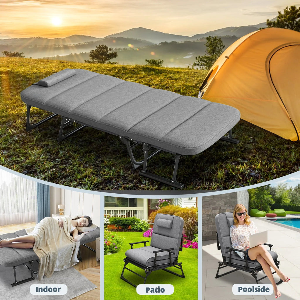 FICISOG Cadre de lit portable avec matelas, lits de repos pliables pour adultes et enfants, gris