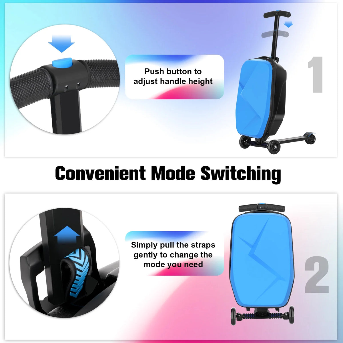 Valise à roulettes Advwin pour enfants et adultes, valise rigide sur laquelle les enfants de 4 à 15 ans peuvent rouler, bagage cabine multifonction léger et pliable avec roulettes, pour enfants et adolescents, rose