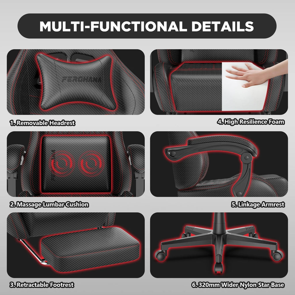 Fauteuil gaming Luxvie avec repose-pieds, fauteuil de bureau ergonomique pour ordinateur avec massage, soutien lombaire et appui-tête, dossier haut, style vintage, pour adultes et enfants, noir