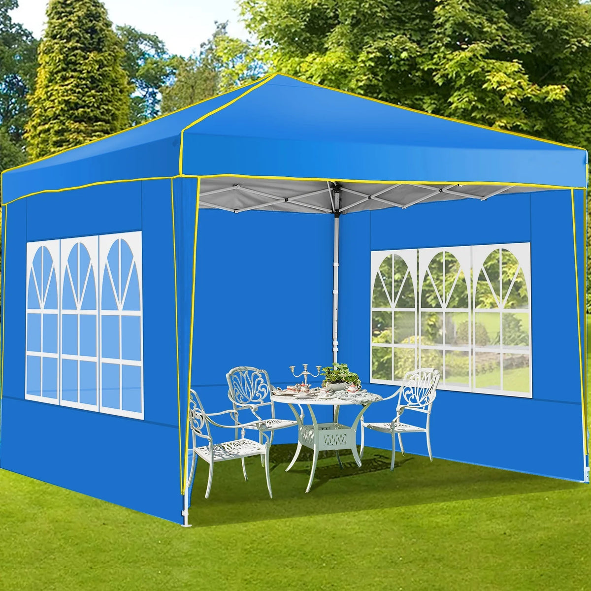 HOTEEL Chapiteau pop-up 10x10 avec murs latéraux, Tente imperméable pour fêtes et événements de mariage, Gazébo d'extérieur instantané avec sac de transport, piquets, cordes et sacs de sable, Noir