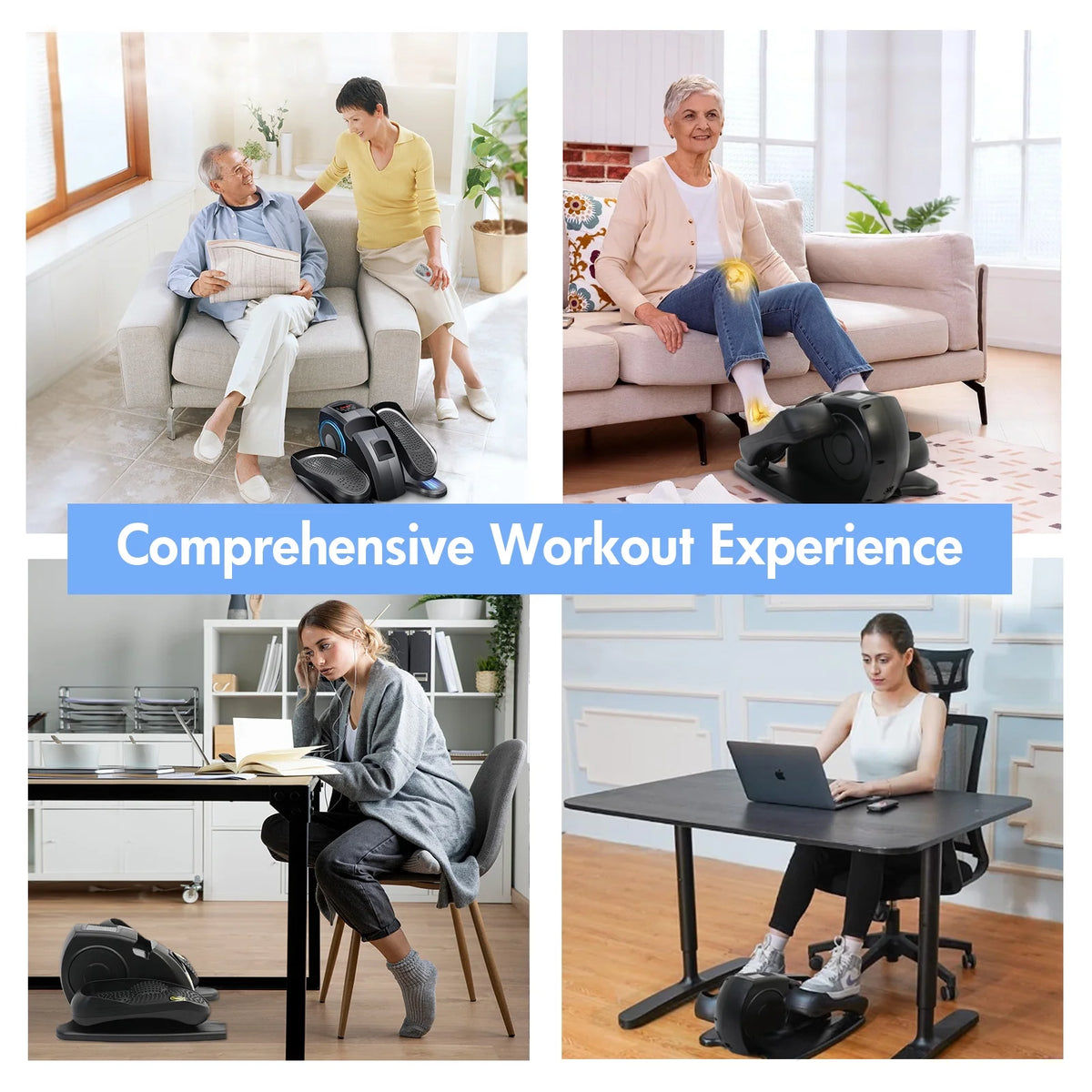 Vélo elliptique de bureau Baokaler, appareil d’exercice électrique pour les jambes assis, pour seniors, 12 vitesses réglables avec télécommande