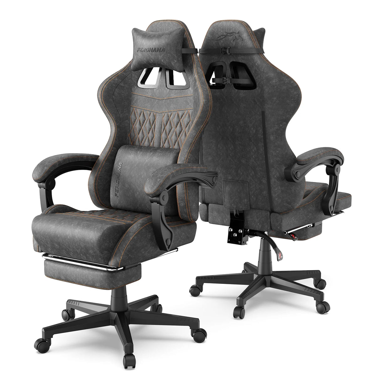 Fauteuil gaming Luxvie avec repose-pieds, fauteuil de bureau ergonomique pour ordinateur avec massage, soutien lombaire et appui-tête, dossier haut, style vintage, pour adultes et enfants, noir