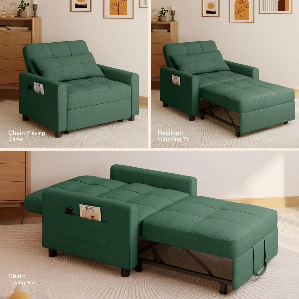 Fauteuil convertible avec couchage, canapé-lit convertible 3-en-1 Aiho avec fauteuil inclinable et couchage gigogne - Gris foncé