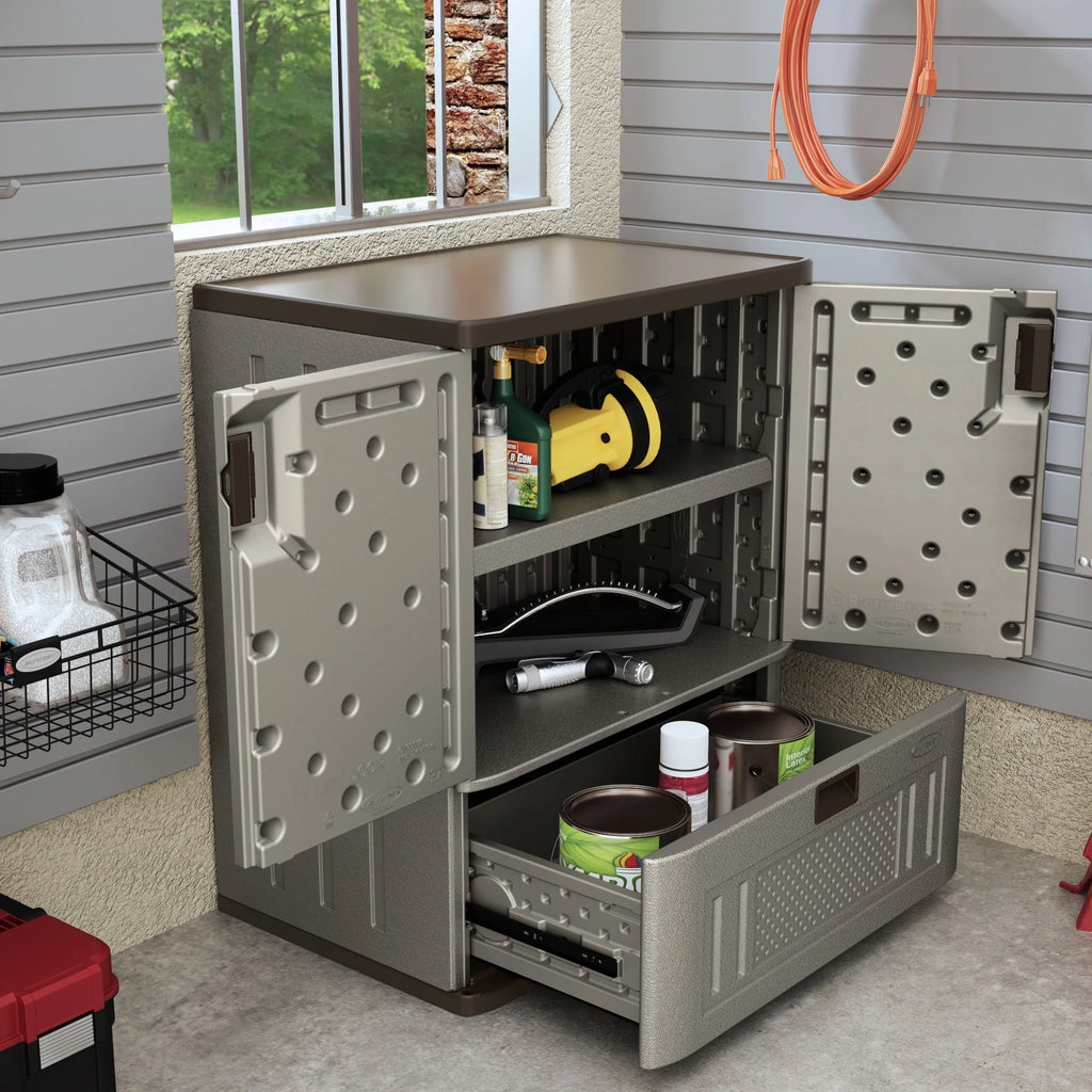 Meuble de rangement à base en résine avec tiroir simple Suncast, Platine Métallisé