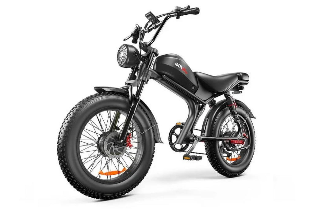 Vélo électrique EMOKO C93 - Double moteur 2000 W - Batterie amovible 23 Ah - Jusqu'à 100 km d'autonomie - Vitesses Shimano à 7 rapports - Frein hydraulique - Roues de 20 pouces, couleur bleue