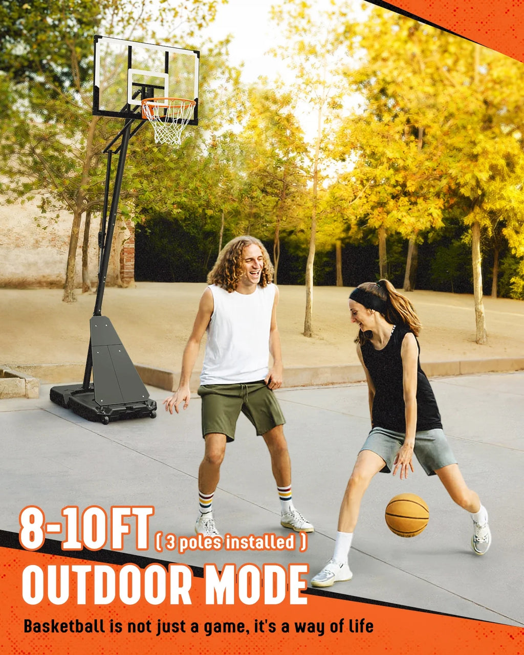 Panier de basketball Seray réglable en hauteur de 4,8 à 10 pieds pour enfants/adultes, panier de basketball portable avec panneau de 44 pouces et 2 roues pour sports en extérieur/intérieur