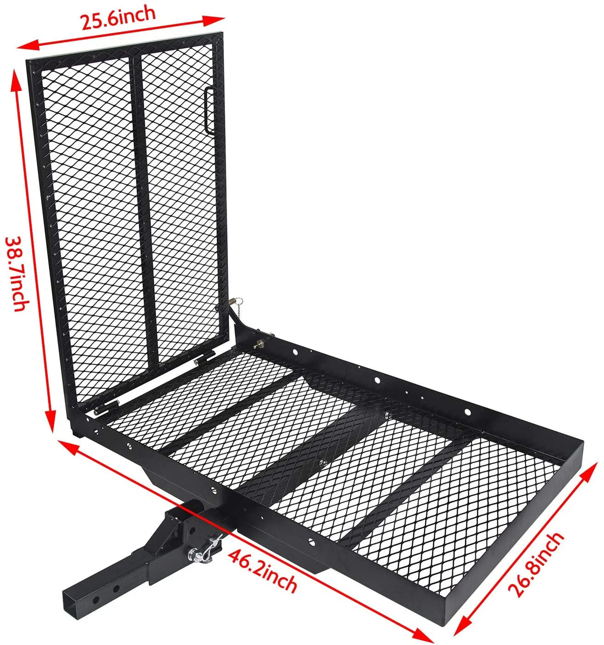 Porte-bagages à attelage HECASA pour scooter de mobilité et fauteuil roulant, avec rampe de chargement, panier à bagages et lève-personne médical pour personnes à mobilité réduite