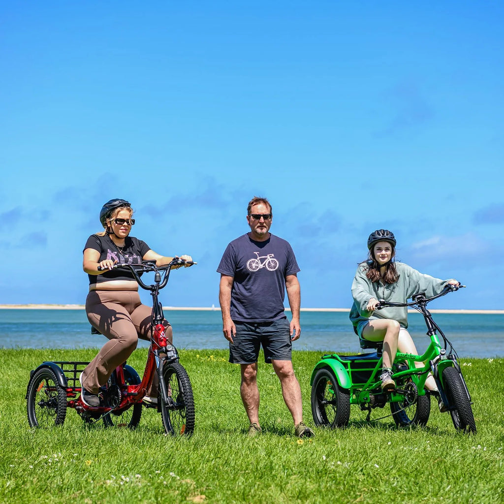 Tricycle électrique semi-allongé Addmotor M-360II, 85 mi, vélo électrique à 3 roues avec pneus larges pour adultes, tricycle électrique 750 W 48 V 20 Ah pour seniors, 20 pouces, avec différentiel de vitesse, vert