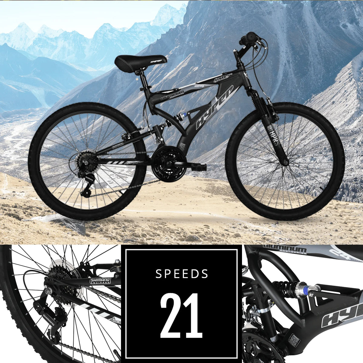 Vélo tout-terrain Hyper 24 Havoc pour garçon, noir