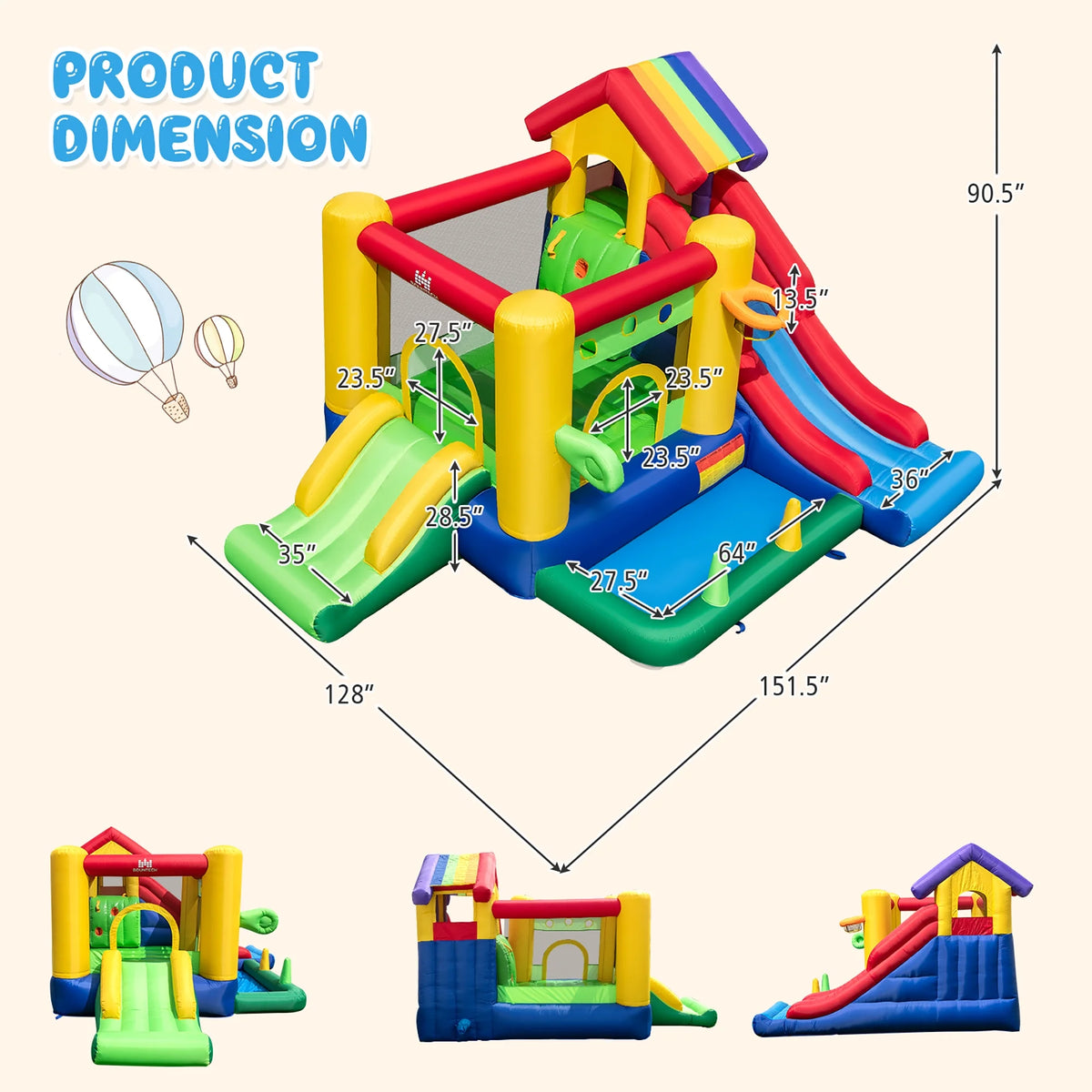 Château gonflable arc-en-ciel Costway pour enfants avec 50 balles et souffleur 735W