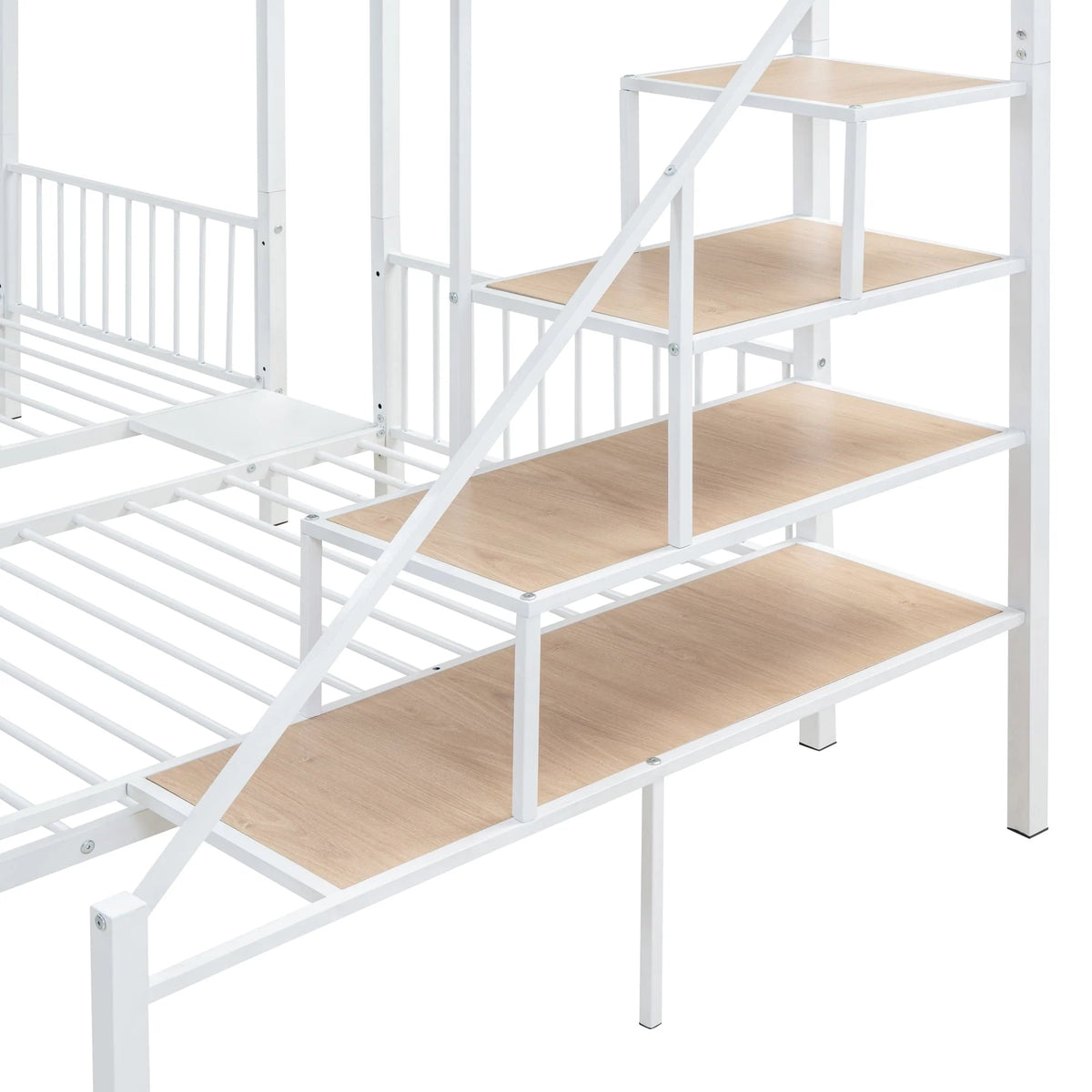 Lit superposé triple Bellemave avec escalier, lit superposé en métal avec lit double au-dessus et deux lits simples en dessous, tiroirs de rangement, robuste, pour 3 enfants, adolescents, garçons et filles (blanc)