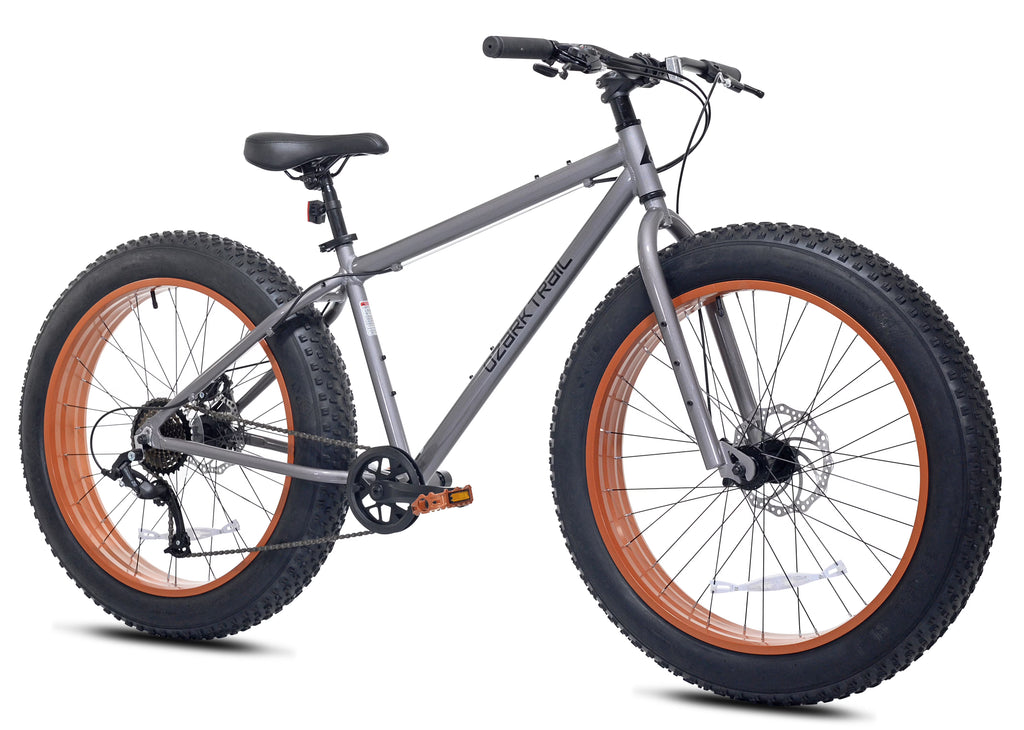 Vélo à pneus larges Ozark Trail, roues de 26 pouces, convient aux adolescents et aux adultes mesurant entre 1,58 m et 1,78 m, unisexe, gris