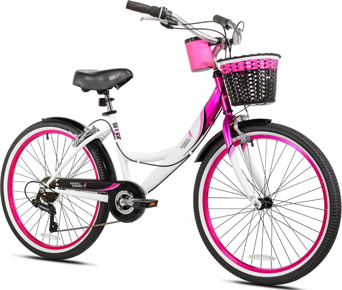 Vélo de fille cruiser multi-vitesses Susan G. Komen 24 po. Rose. Blanc et noir