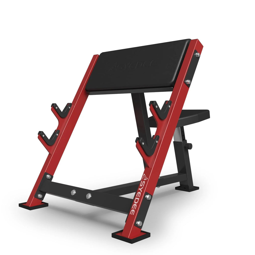 syedee Banc à pupitre, Station d’isolation des biceps assis à la barre et aux haltères, Machine à biceps curl avec 2 supports de barre pour salle de sport à domicile (Rouge)