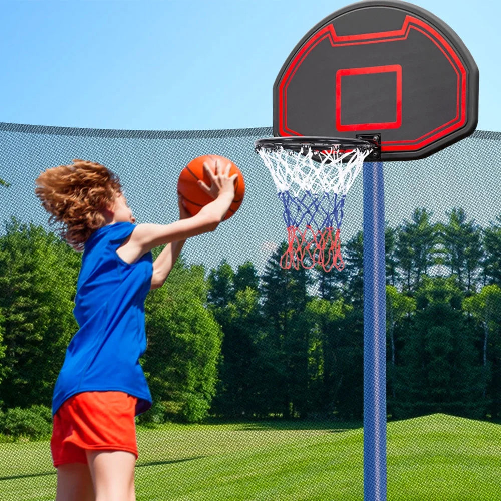 Trampoline de 14 pieds pour enfants, avec panier de basket et filet de sécurité, capacité de 880 lb pour 4 enfants, tapis imperméable et échelle, trampoline d’extérieur pour jardin