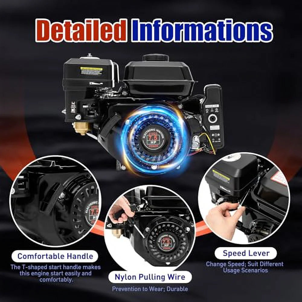 Moteur à essence de 7,5 CV, moteur 4 temps de 212 cm³ à démarrage électrique, moteur de karting de 3 000 W, 3 600 tr/min, conception OHV pour mini-motos, karts, mini-bikes et bûcheuses