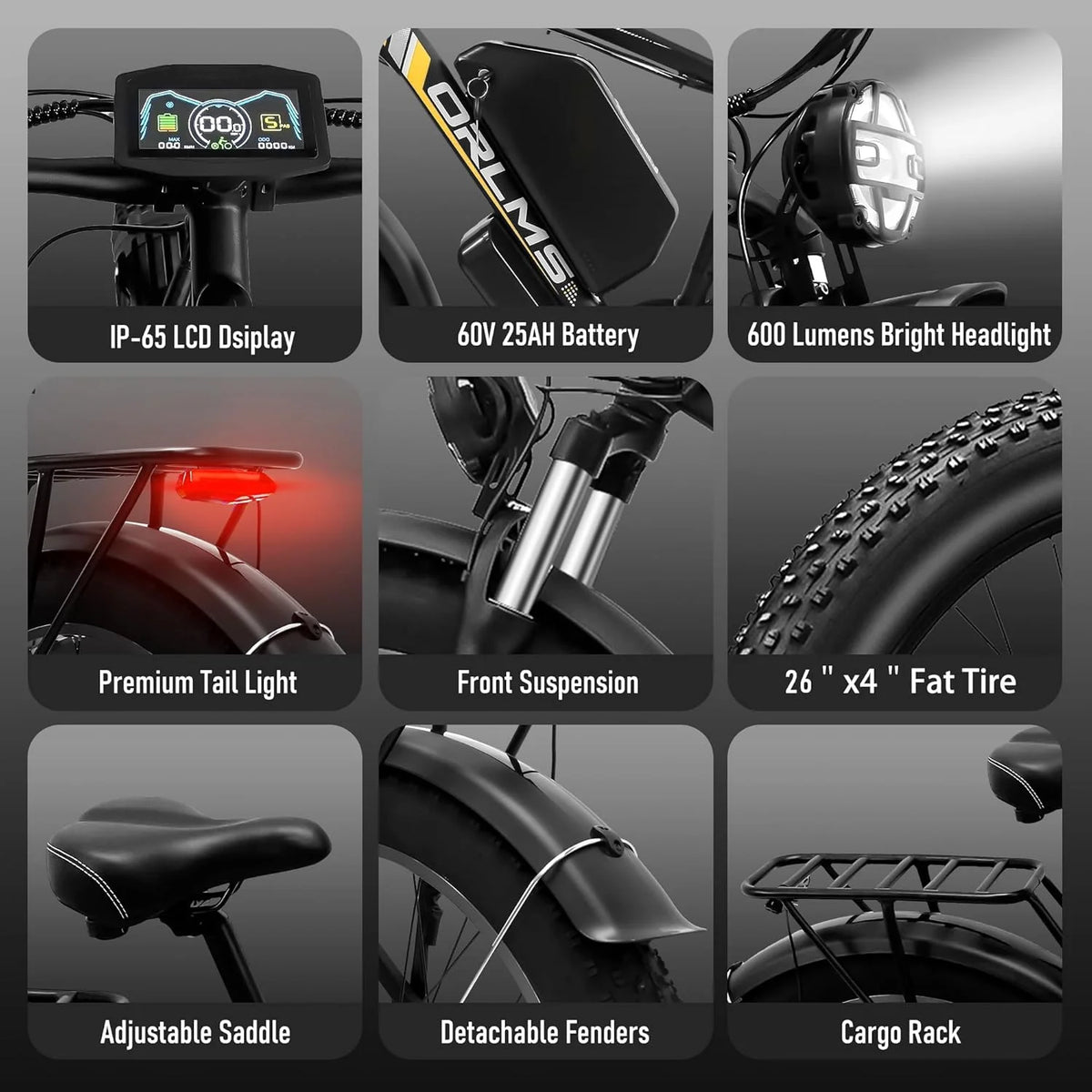 Vélo électrique 5000 W (crête) pour adultes, moto électrique avec batterie 60 V 25 Ah, vélo électrique à double moteur 80 km/h, vélo électrique à pneus larges 26 × 4,0, VTT à transmission intégrale et 21 vitesses pour tous les terrains UL 2849