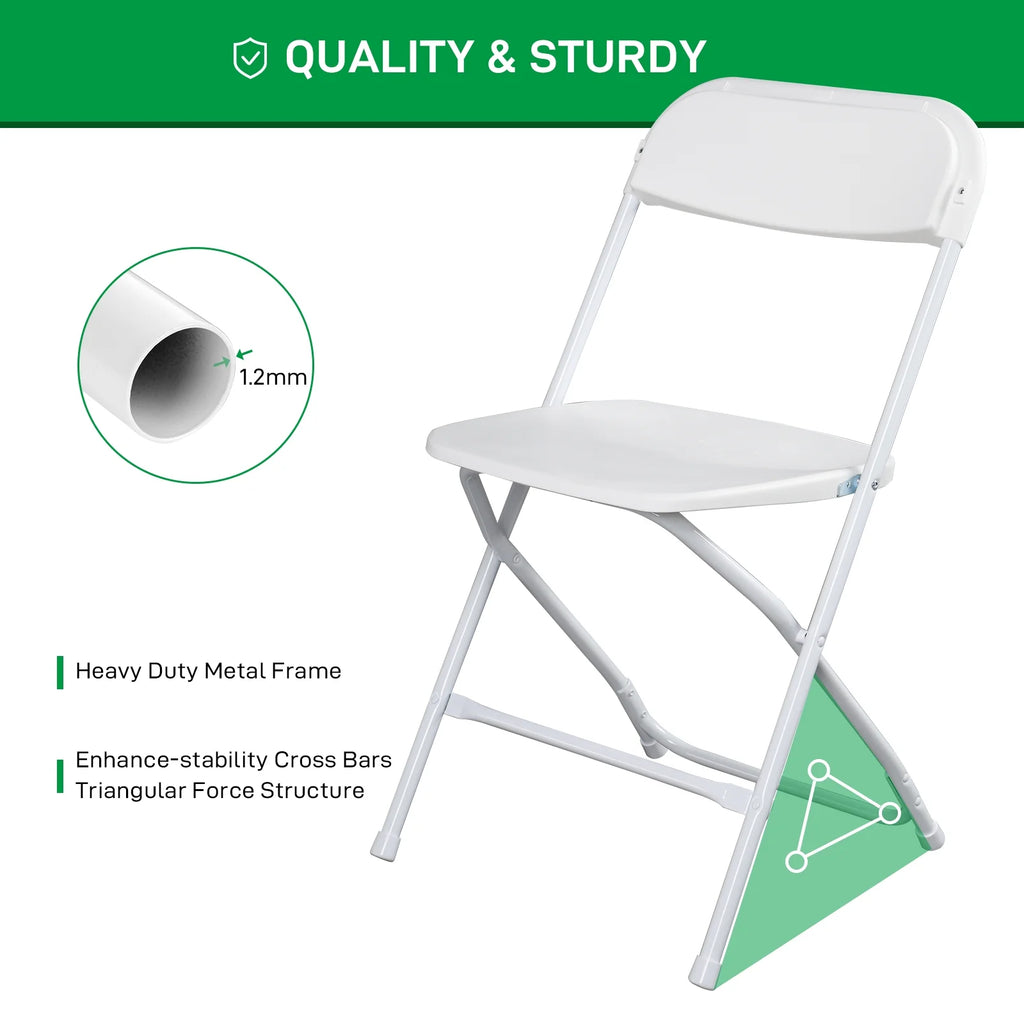 Lot de 10 chaises pliantes en plastique Ktaxon pour usage commercial, empilables, portables pour l’extérieur, blanches, idéales pour les mariages et les fêtes