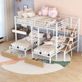 Lit superposé triple Bellemave avec escalier, lit superposé en métal avec lit double au-dessus et deux lits simples en dessous, tiroirs de rangement, robuste, pour 3 enfants, adolescents, garçons et filles (blanc)