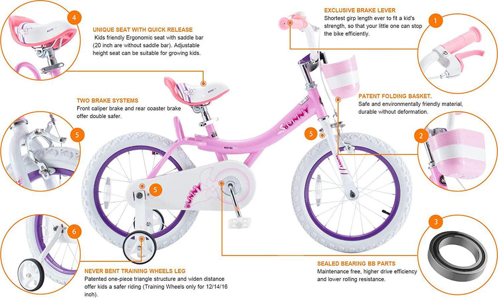 Vélo pour fille RoyalBaby Bunny 20 pouces, vélo pour enfants, rose