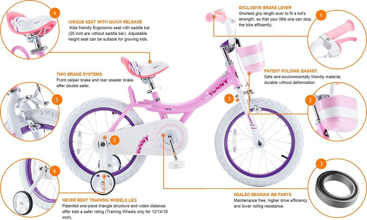 Vélo pour fille RoyalBaby Bunny 20 pouces, vélo pour enfants, rose