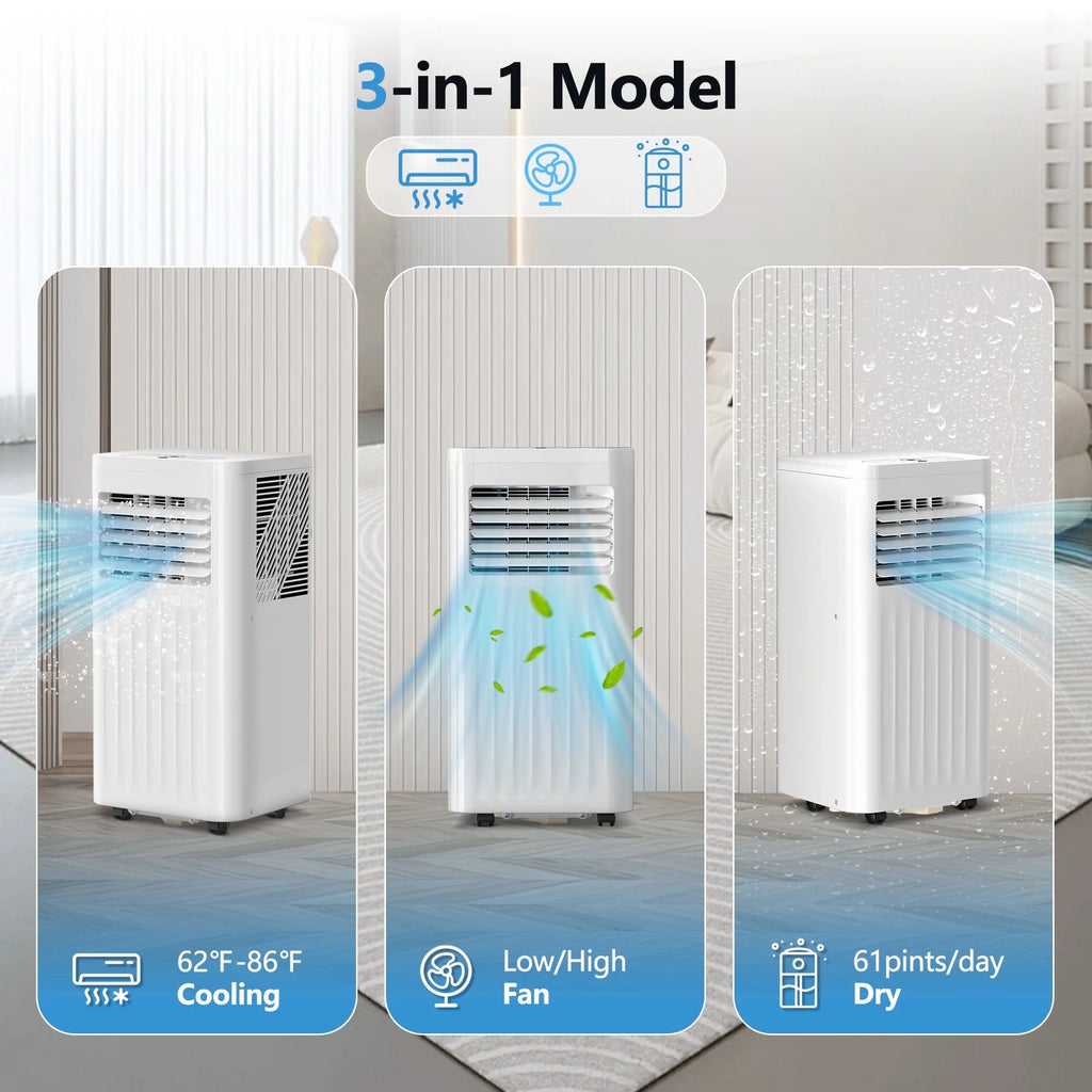 Climatiseur portable Auseo 8 000 BTU ASHRAE, pour des espaces allant jusqu’à 32,5 m², 3-en-1 avec déshumidificateur, ventilateur et mode sommeil, télécommande et minuterie 24 heures