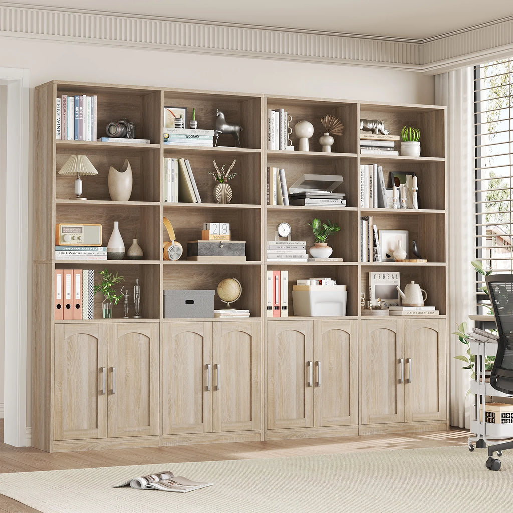 Bibliothèque haute Homfa 73 avec portes, 8 compartiments, 6 niveaux, double rangée, blanche, pour salon et bureau à domicile