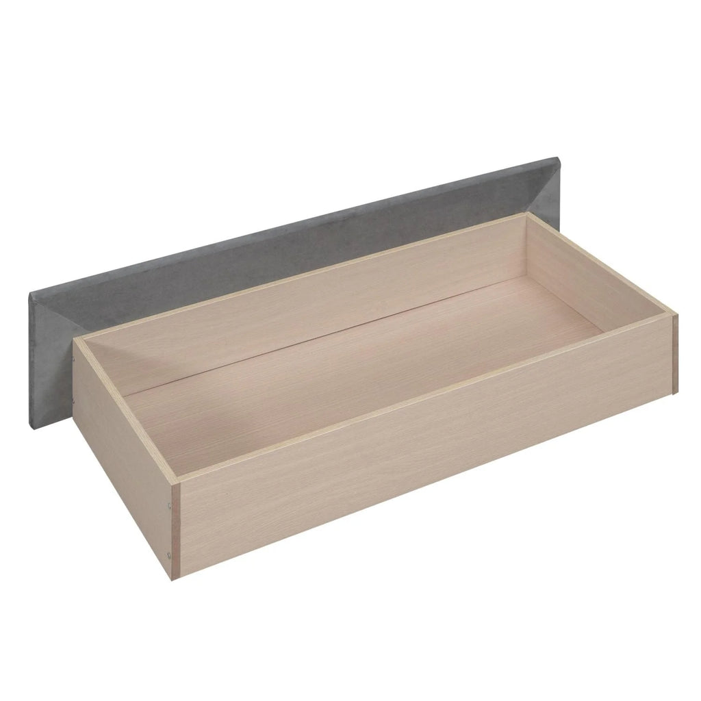 Lit de repos 1 place avec 2 tiroirs de rangement, cadre de lit-canapé capitonné et rembourré avec support à lattes en bois, parfait pour une chambre, gris