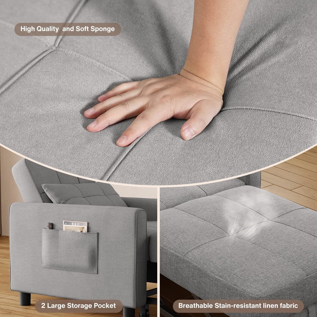 Fauteuil convertible avec couchage, canapé-lit convertible 3-en-1 Aiho avec fauteuil inclinable et couchage gigogne - Gris foncé