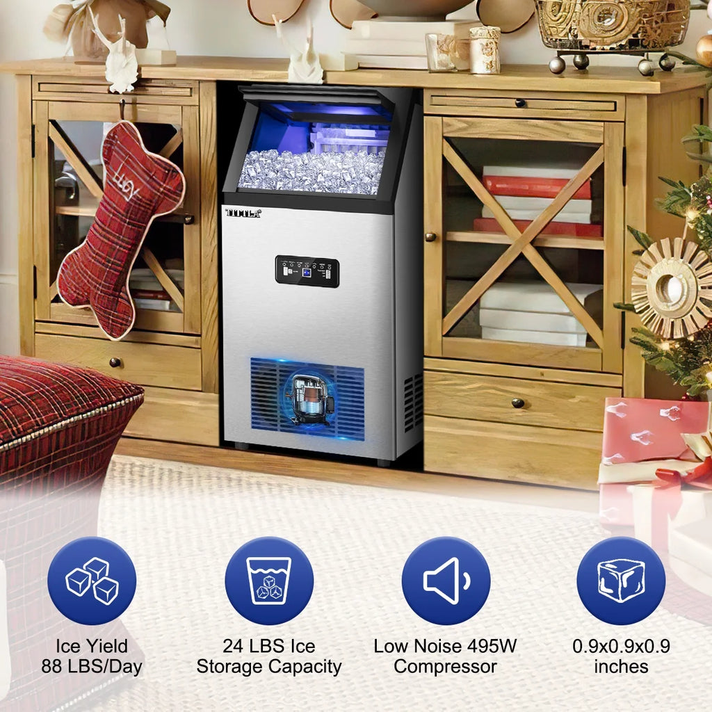 Machine à glaçons professionnelle TITTLA 100 Lbs/24H, capacité de stockage de 24 Lbs, 45 glaçons en 12-15 min, machine à glaçons en acier inoxydable pour maison, bar et café