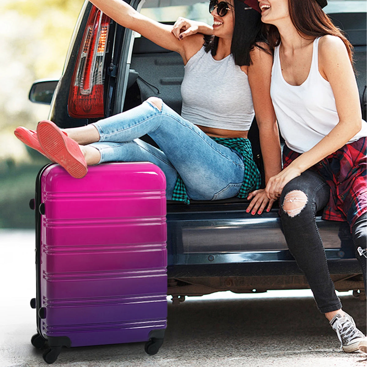 Ensemble de 3 valises, valise rigide 20/24/28 pouces avec cadenas TSA et roulettes pivotantes, bagages de voyage légers et extensibles pour homme et femme, multicolore violet