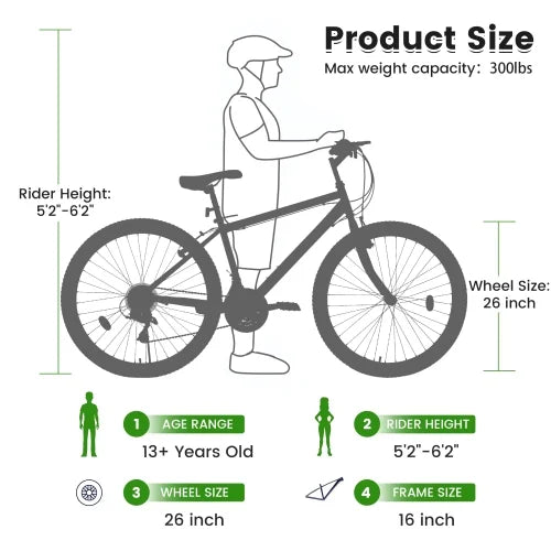 POWANLI 26 Vélo tout-terrain pour femme, Vélo de montagne 21 vitesses avec freins à disque doubles et suspension avant de 100 mm, Rose (Cadeau)