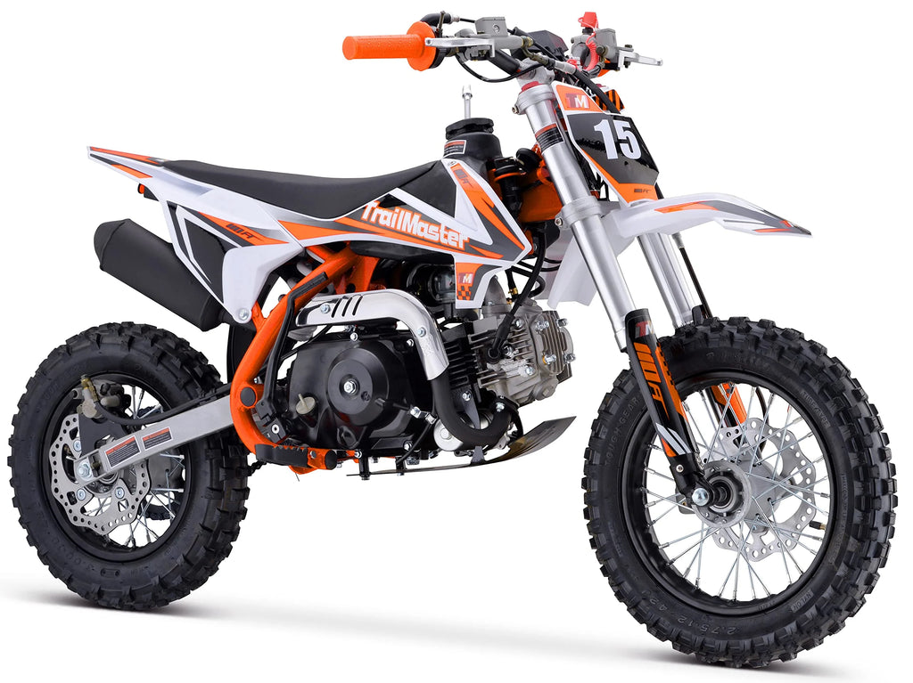 Moto tout-terrain Trailmaster TM15 110 cc semi-automatique à 4 vitesses, hauteur de selle de 24,21 pouces, freins à disque, cadre à double triangulation (rouge)